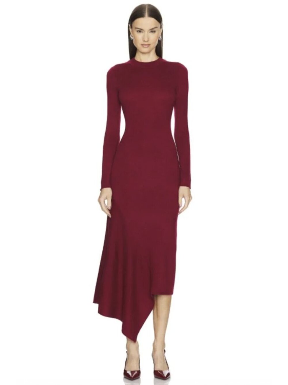 L'ACADEMIE Odelya Asymmetrical Dress in Wine Knit Medium Maxi Draped Evening